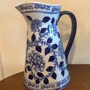 Vintage Enesco Blue and White Floral Pitcher